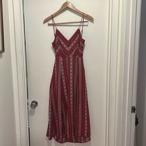 Lulus Calabash Rust Red Print Midi Backless Dress
